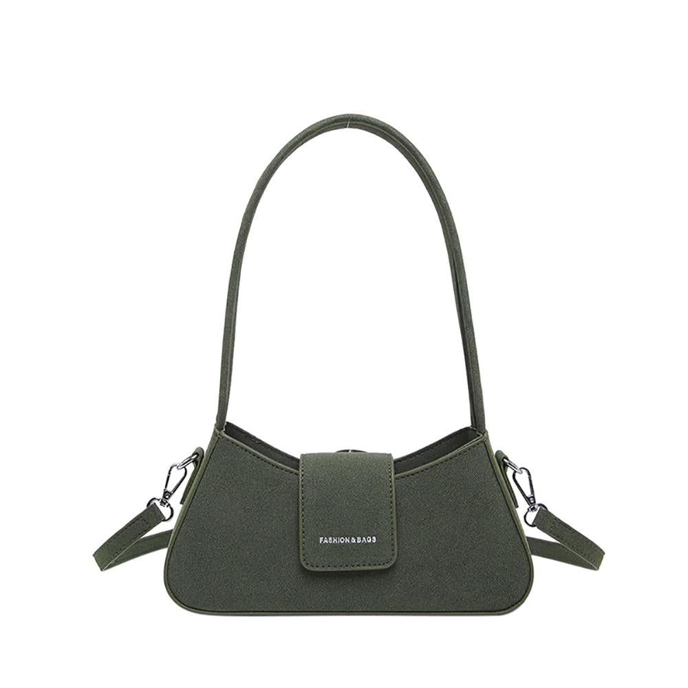 Green Solid Two Handles Shoulder Bag