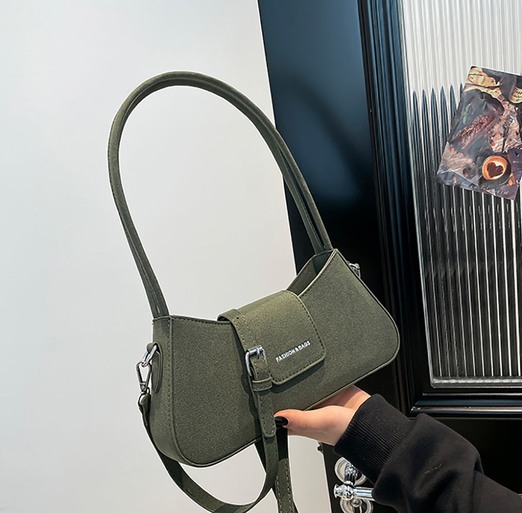 Green Solid Two Handles Shoulder Bag