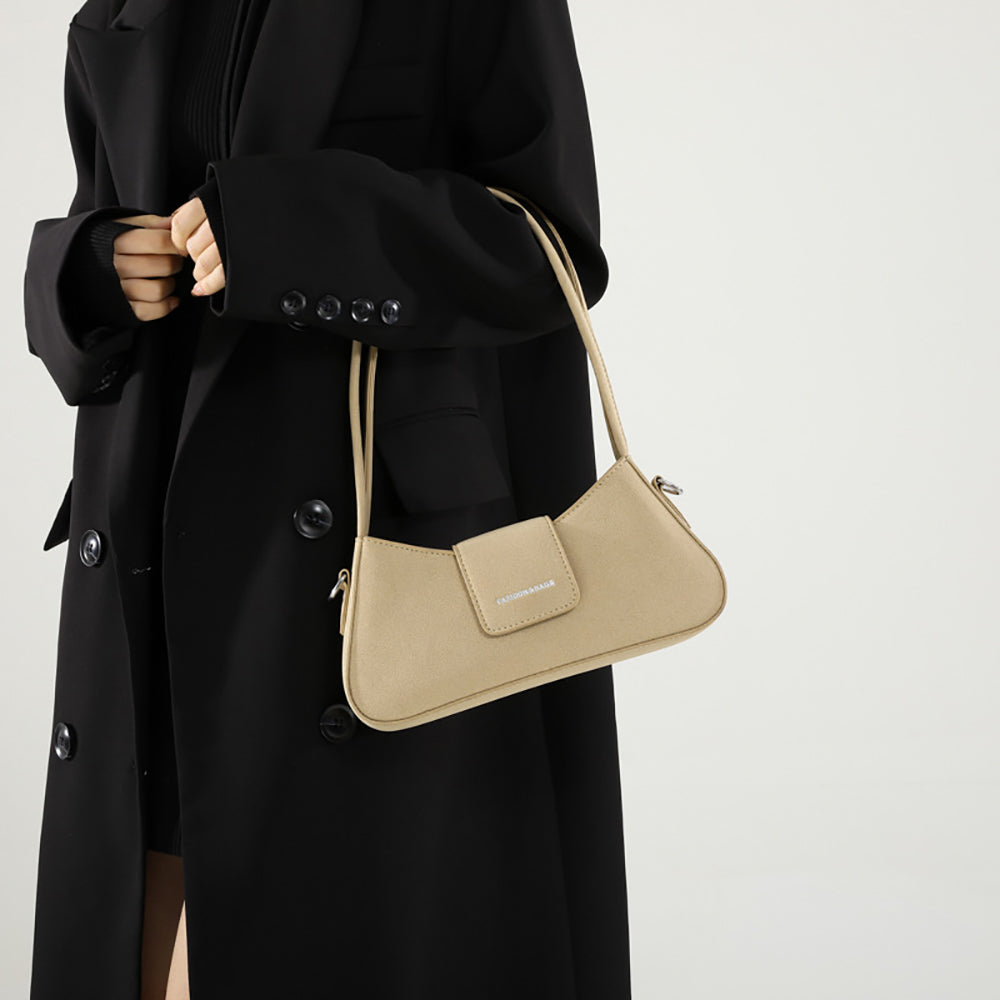 Khaki Solid Two Handles Shoulder Bag