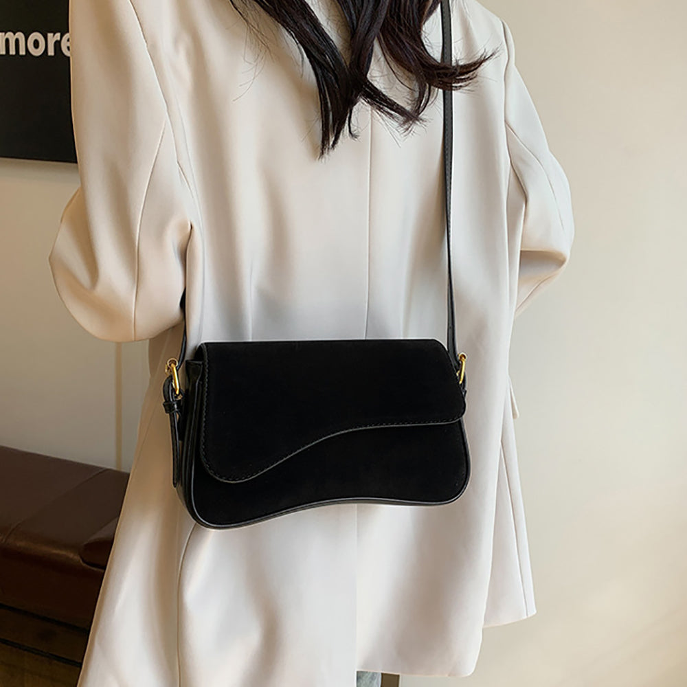 Black Solid One Handle Shoulder Bag
