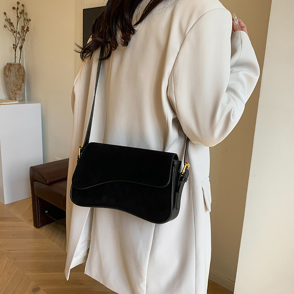 Black Solid One Handle Shoulder Bag