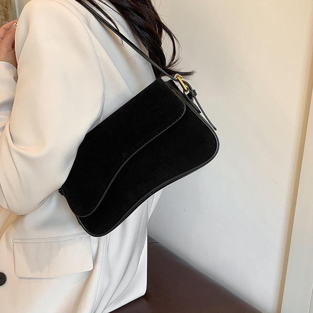 Black Solid One Handle Shoulder Bag