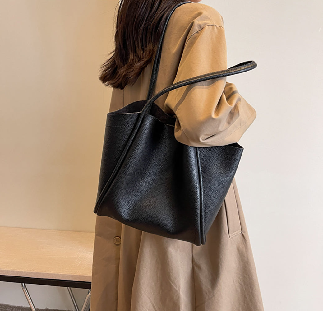 Black Solid One Handle Shoulder Bag