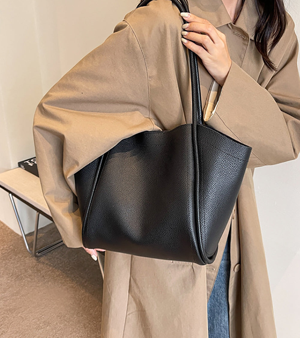 Black Solid One Handle Shoulder Bag