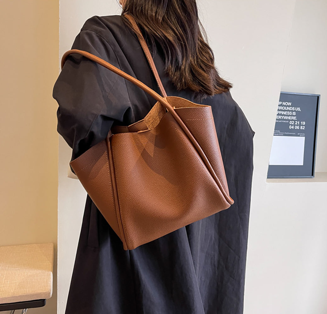 Coffee Solid One Handle Shoulder Bag