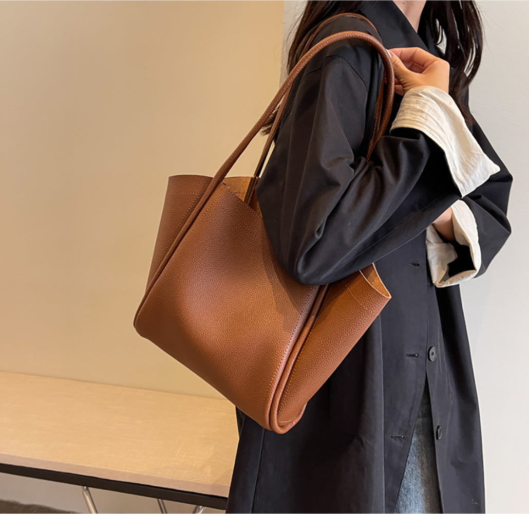 Coffee Solid One Handle Shoulder Bag