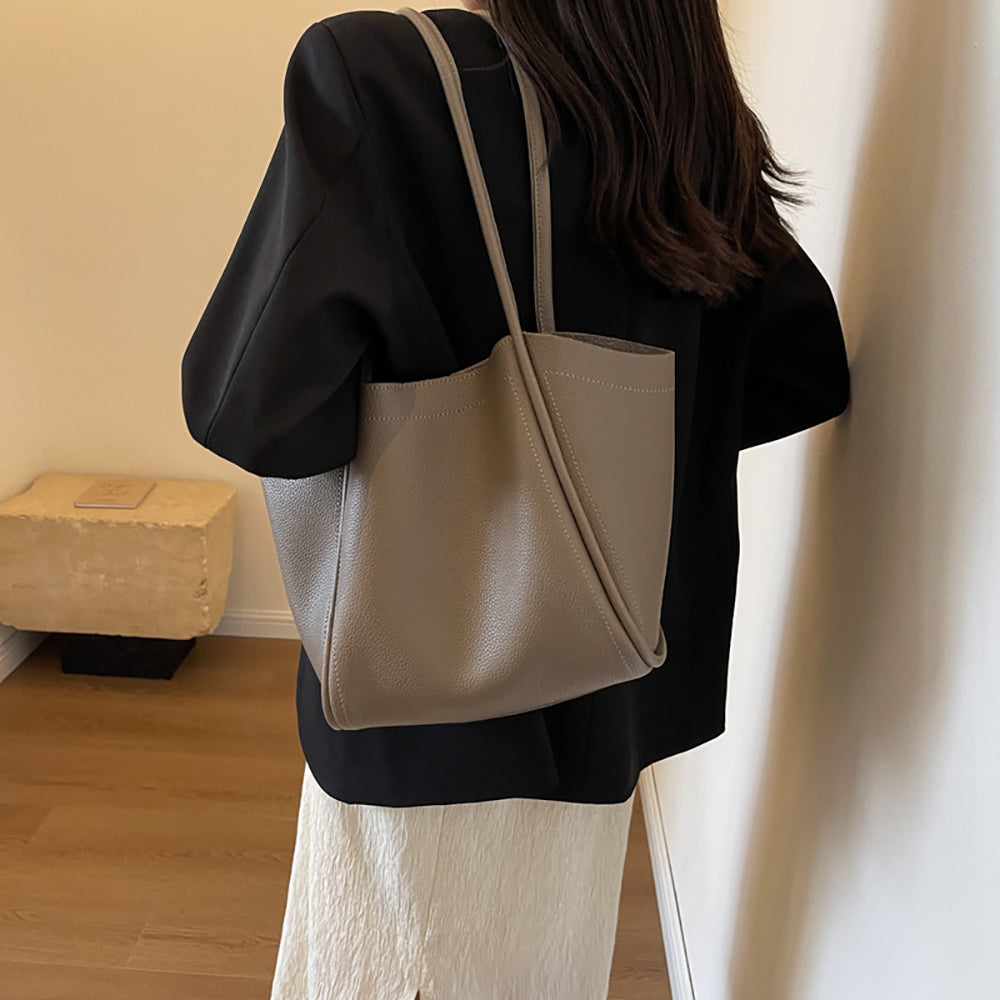 Grey Solid One Handle Shoulder Bag