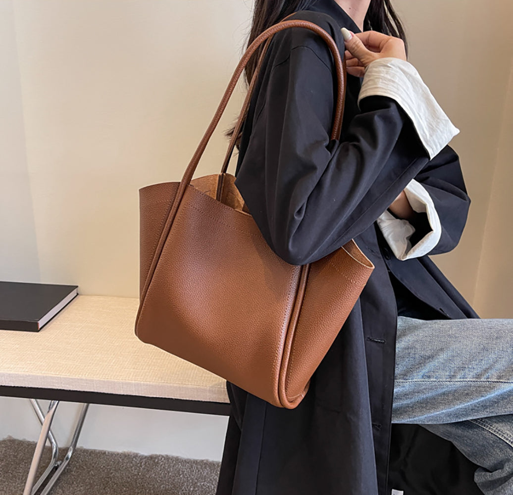 Brown Solid One Handle Shoulder Bag