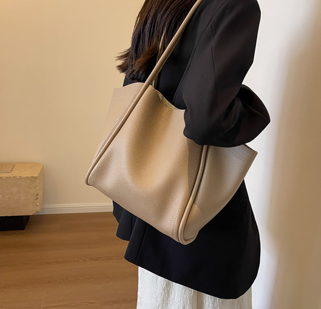 Khaki Solid One Handle Shoulder Bag