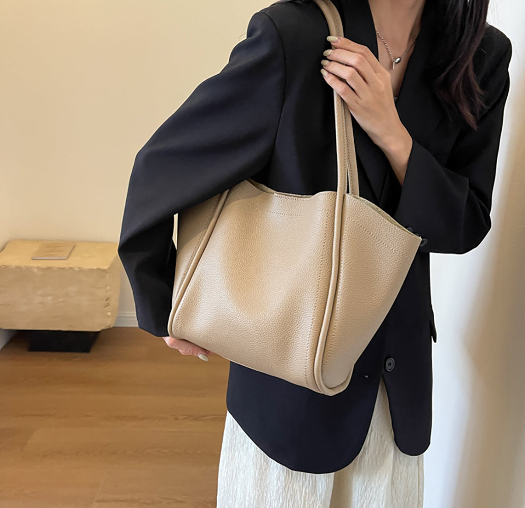 Khaki Solid One Handle Shoulder Bag