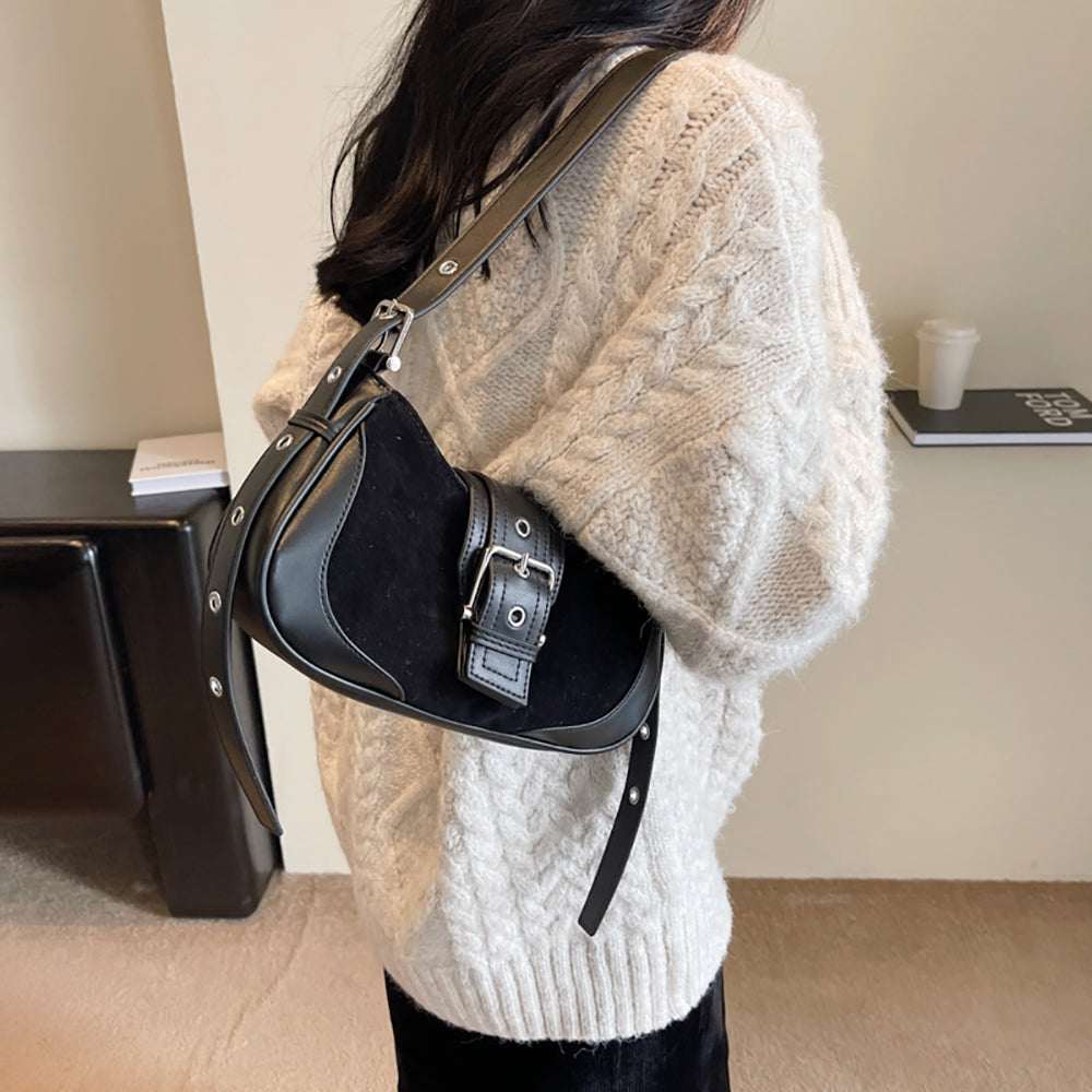 Women Solid Half Moon Sling Bag