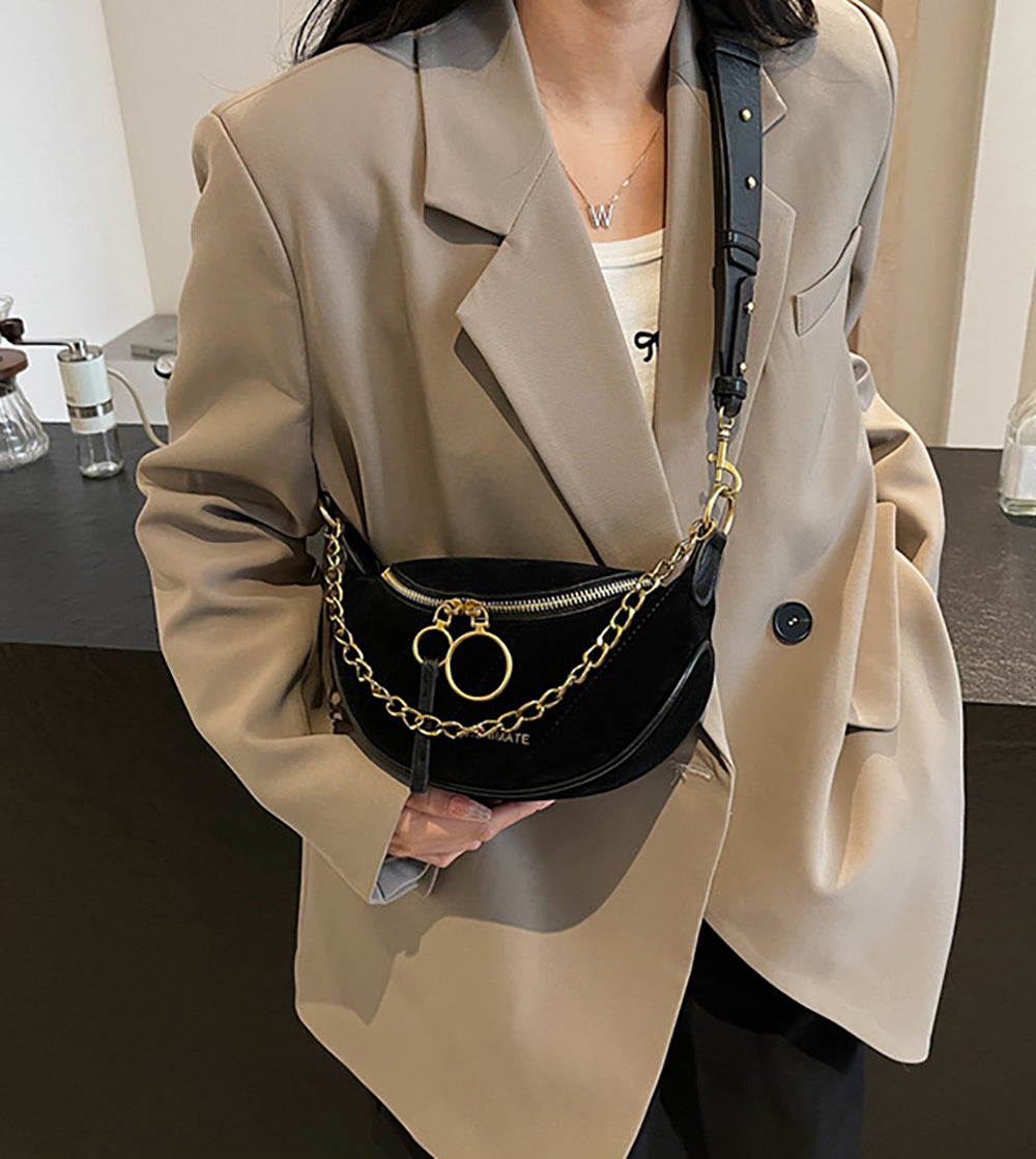 Black Solid Two Handles Shoulder Bag