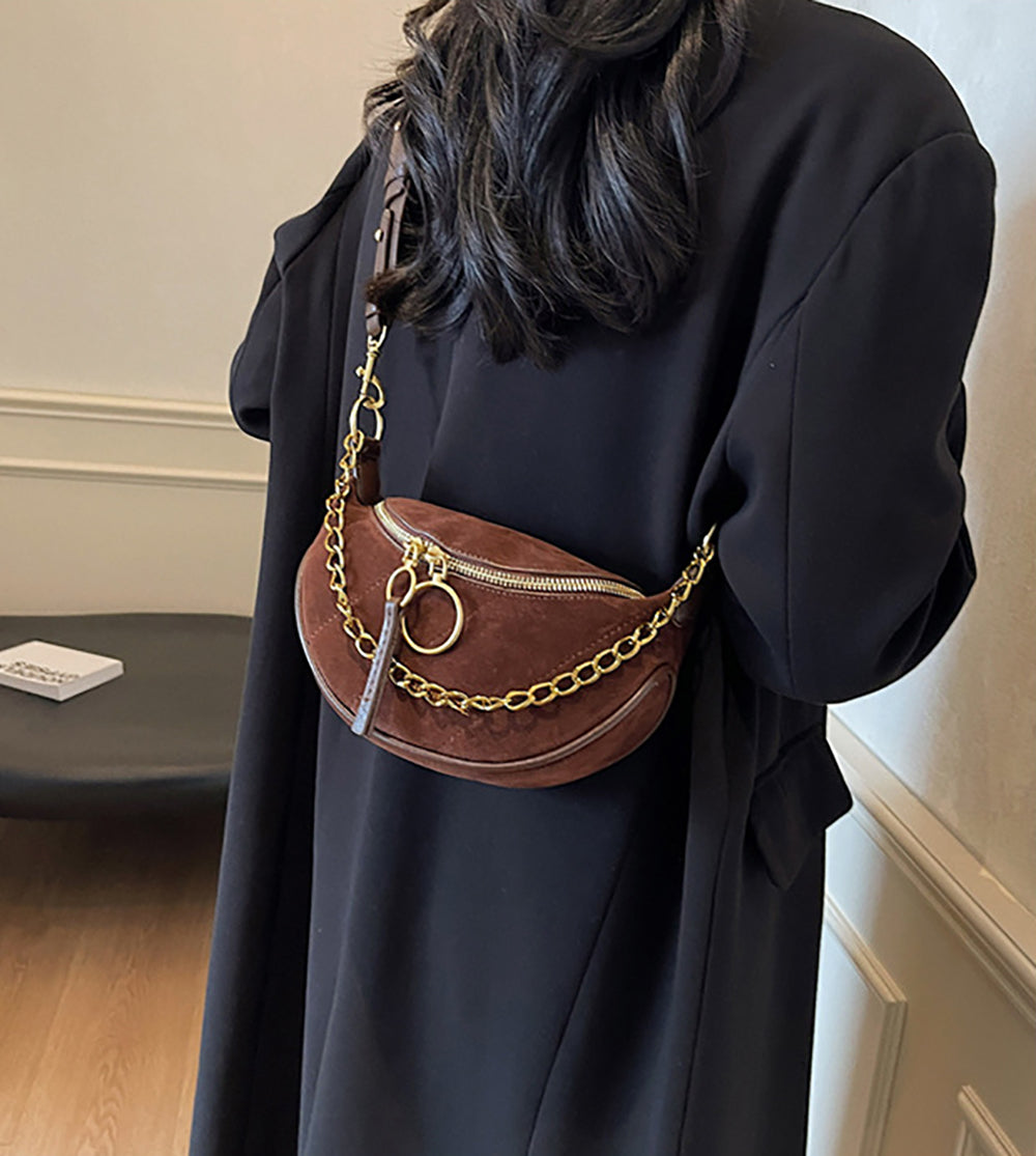 Coffee Solid Two Handles Shoulder Bag