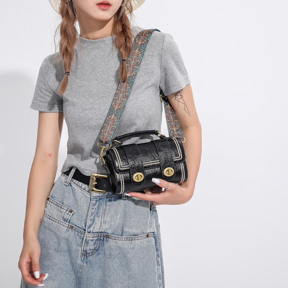 Black Solid Two Handles Shoulder Bag