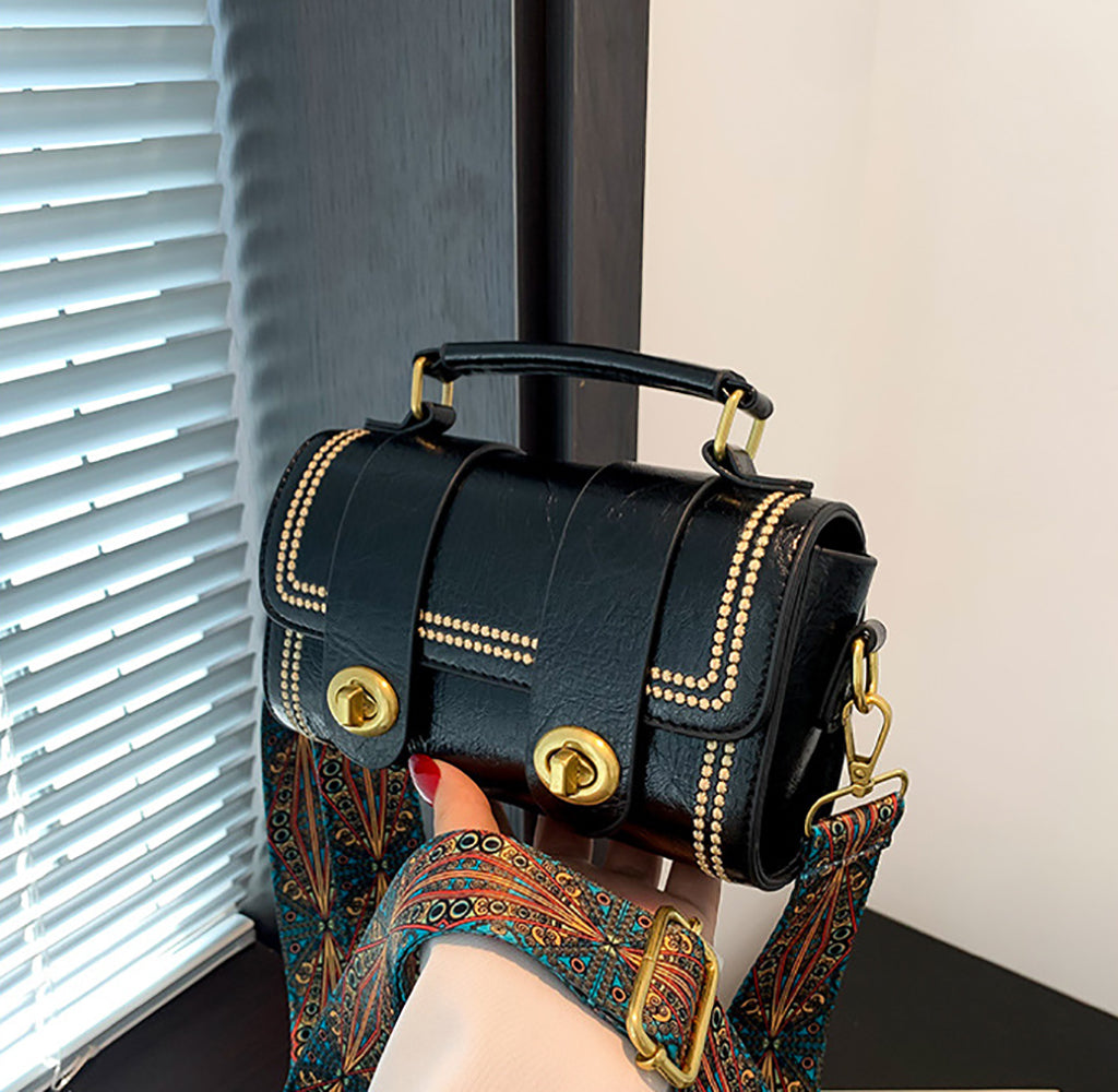 Black Solid Two Handles Shoulder Bag