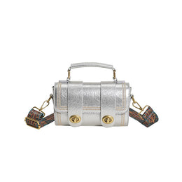 Silver Solid Two Handles Shoulder Bag