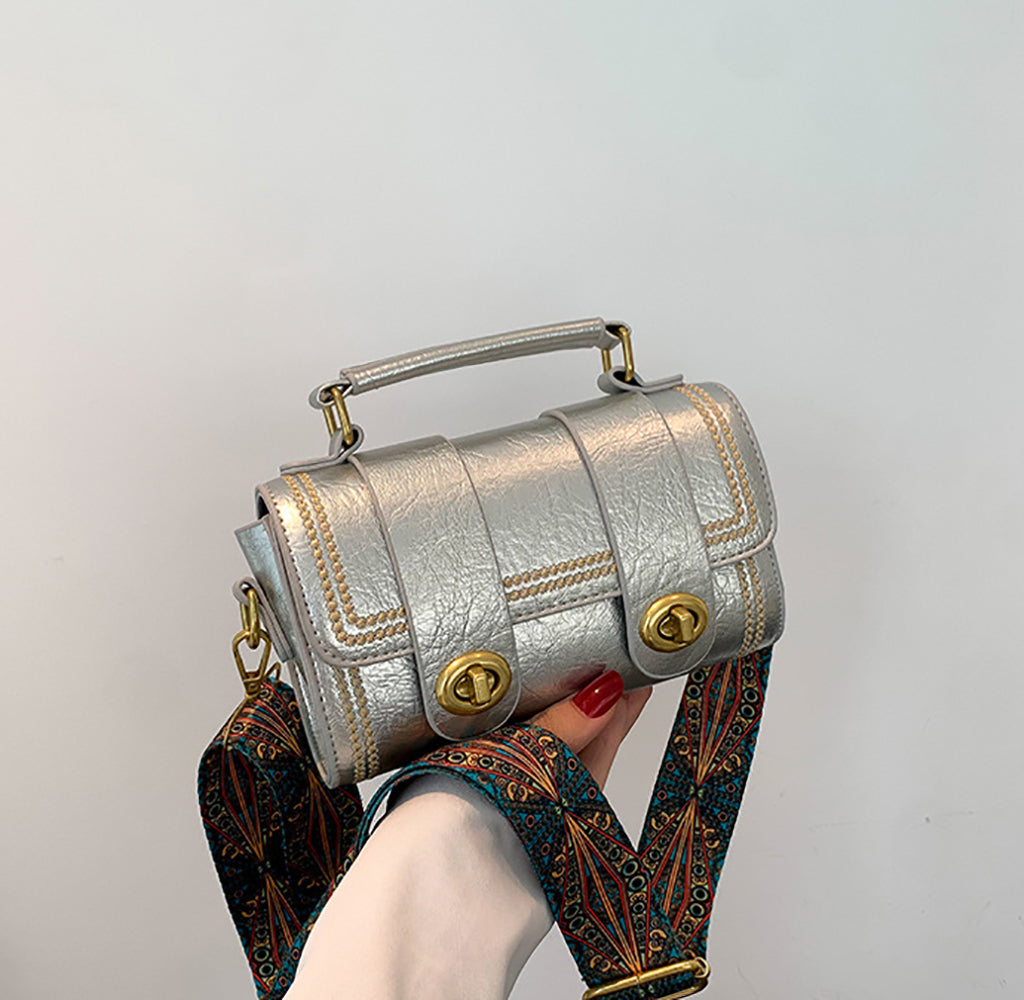 Silver Solid Two Handles Shoulder Bag