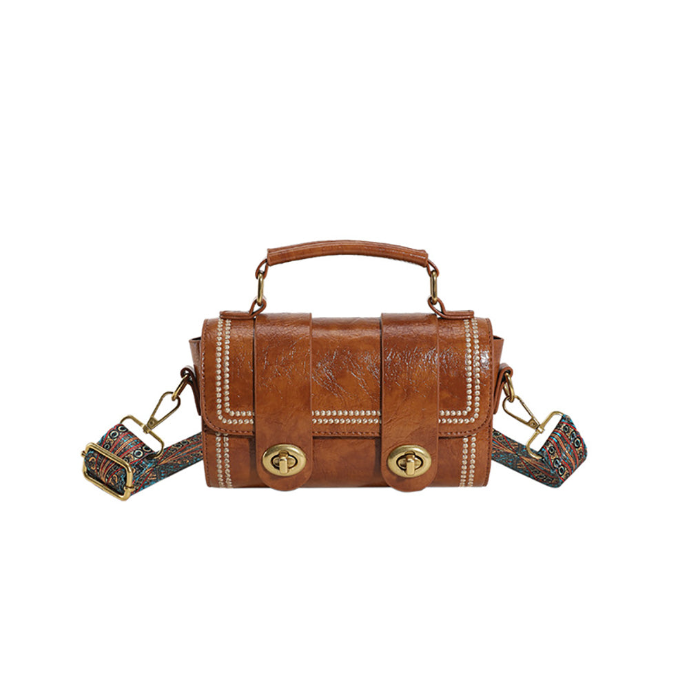 Brown Solid Two Handles Shoulder Bag