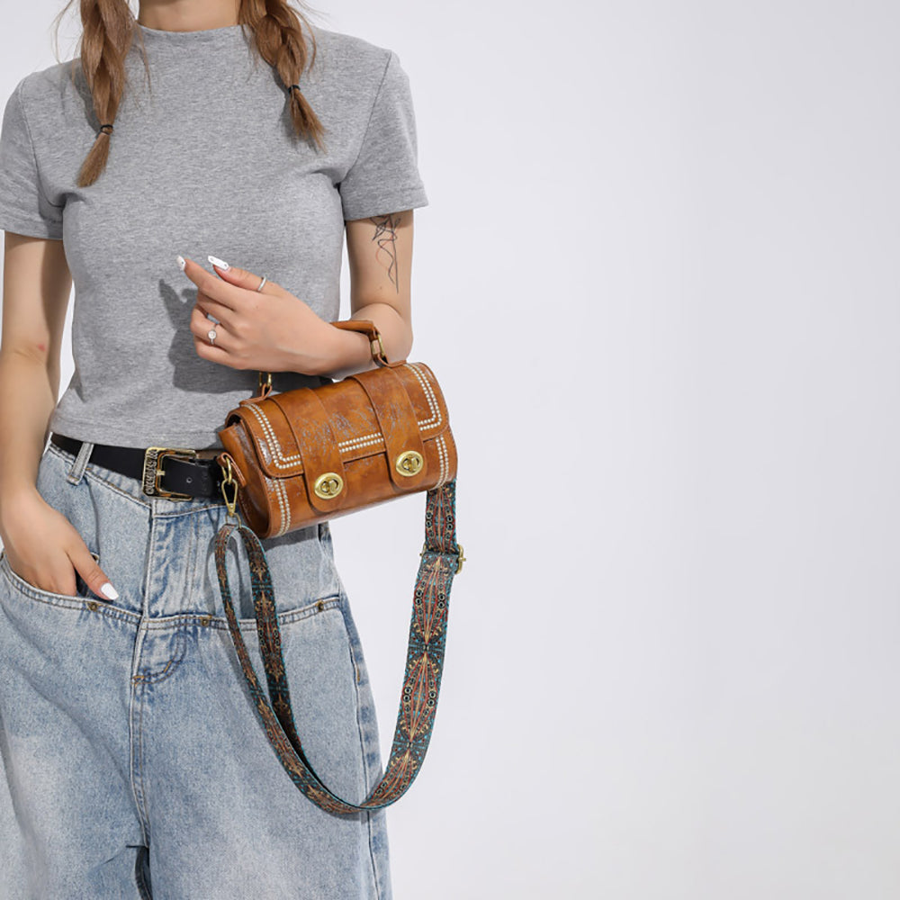 Brown Solid Two Handles Shoulder Bag