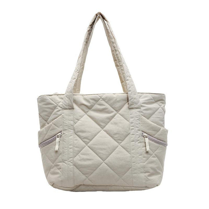 Off White Solid Two Handles Tote Bag