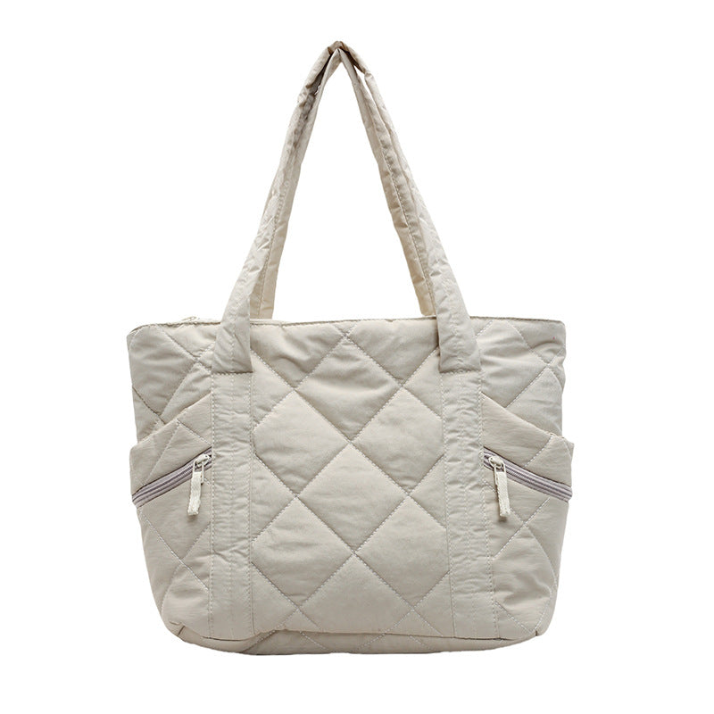 Off White Solid Two Handles Tote Bag