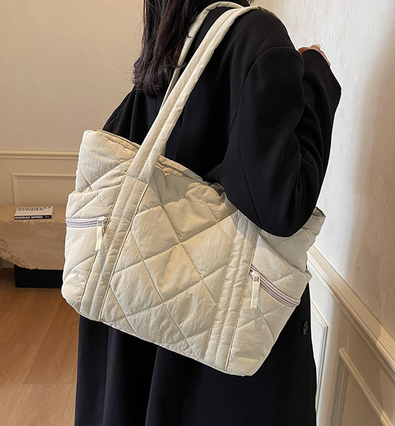 Off White Solid Two Handles Tote Bag