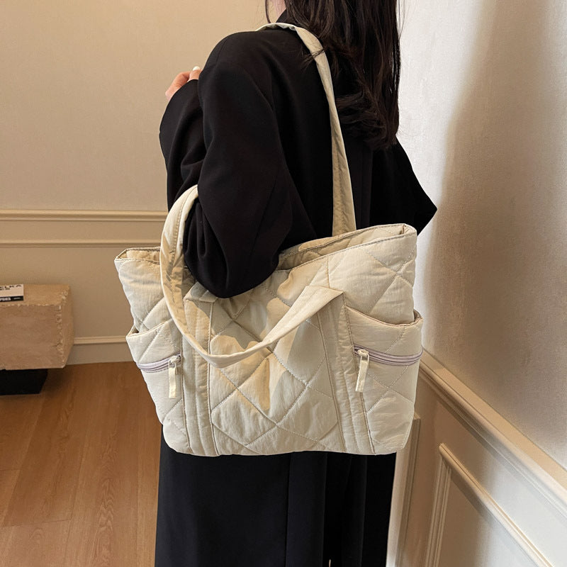 Off White Solid Two Handles Tote Bag
