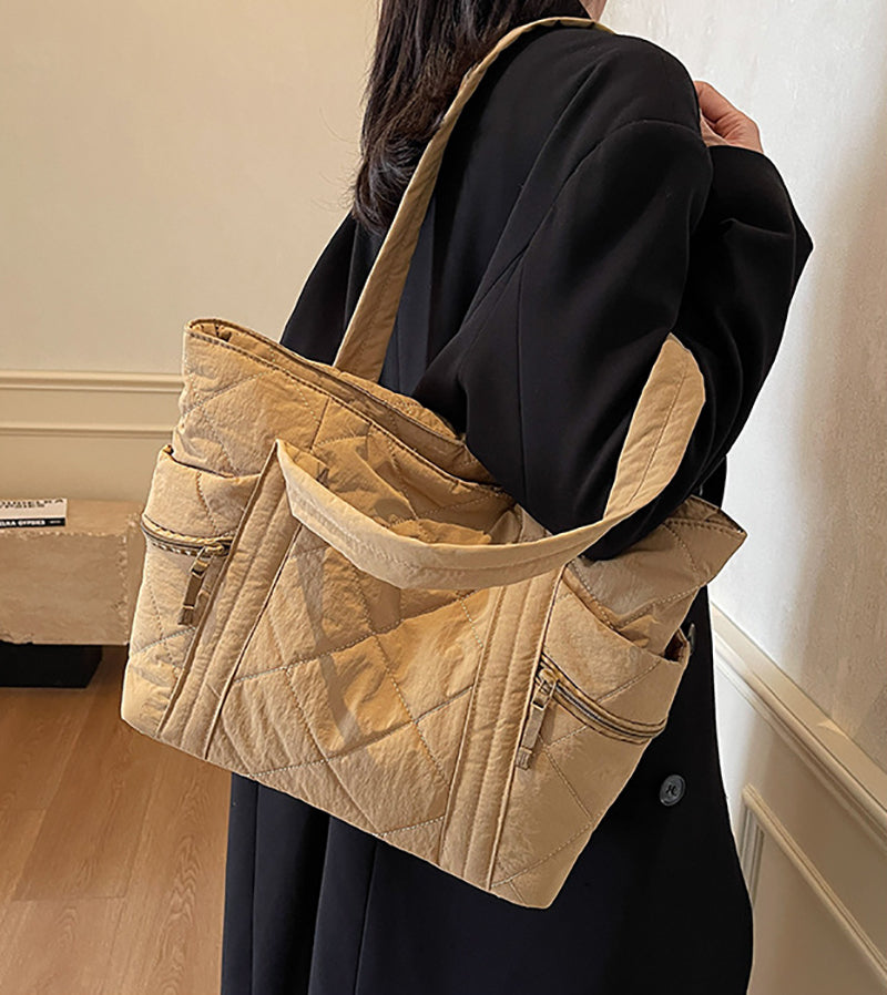Khaki Solid Two Handles Tote Bag