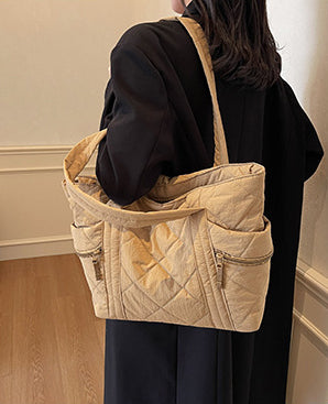 Khaki Solid Two Handles Tote Bag