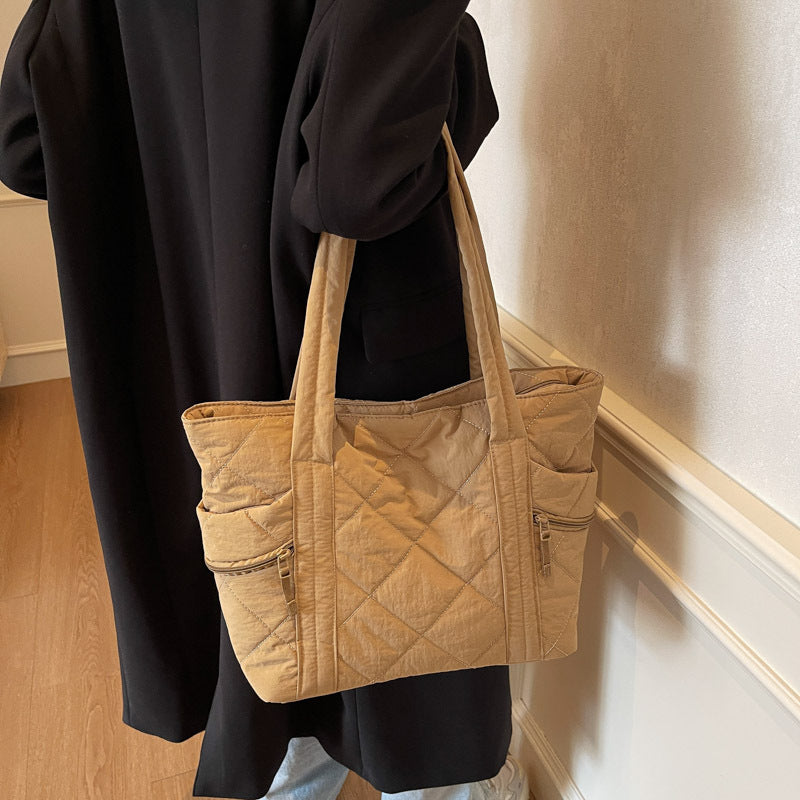Khaki Solid Two Handles Tote Bag