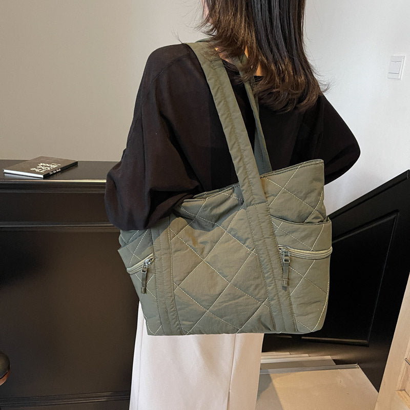 Green Solid Two Handles Tote Bag