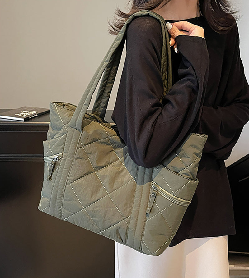 Green Solid Two Handles Tote Bag