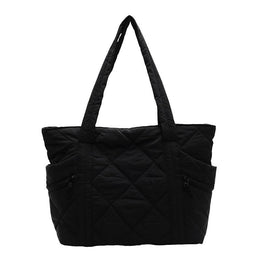 Black Solid Two Handles Tote Bag