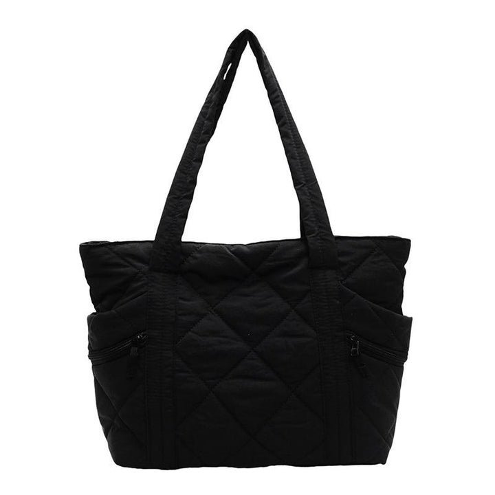 Black Solid Two Handles Tote Bag