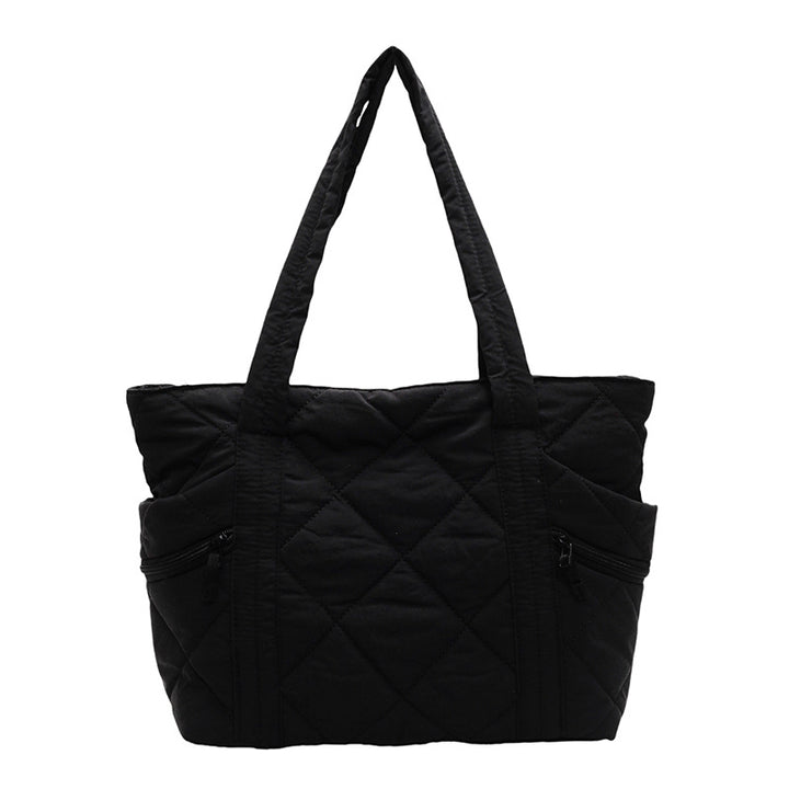 Black Solid Two Handles Tote Bag