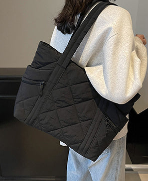 Black Solid Two Handles Tote Bag