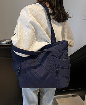 Navy Solid Two Handles Tote Bag