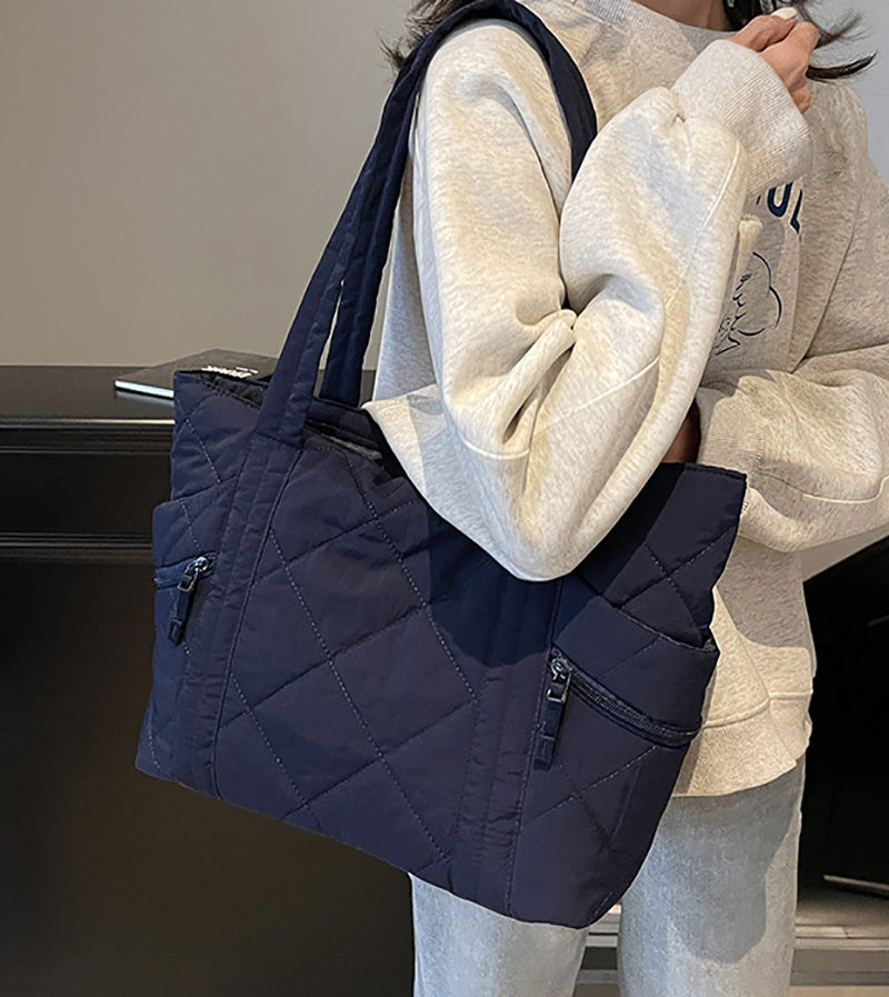 Navy Solid Two Handles Tote Bag