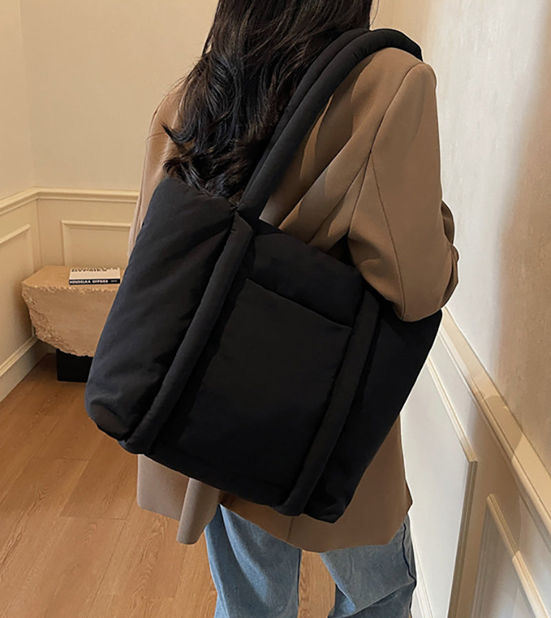 Black Solid One Handle Tote Bag