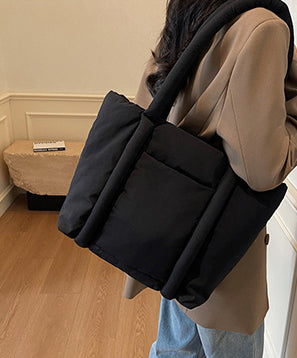 Black Solid One Handle Tote Bag
