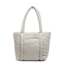 Off White Solid One Handle Tote Bag