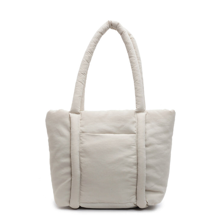 Off White Solid One Handle Tote Bag