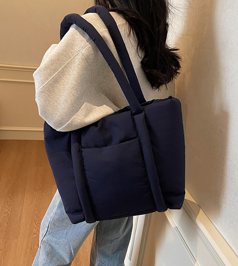 Blue Solid One Handle Tote Bag