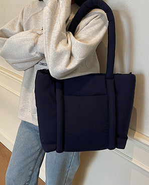 Blue Solid One Handle Tote Bag