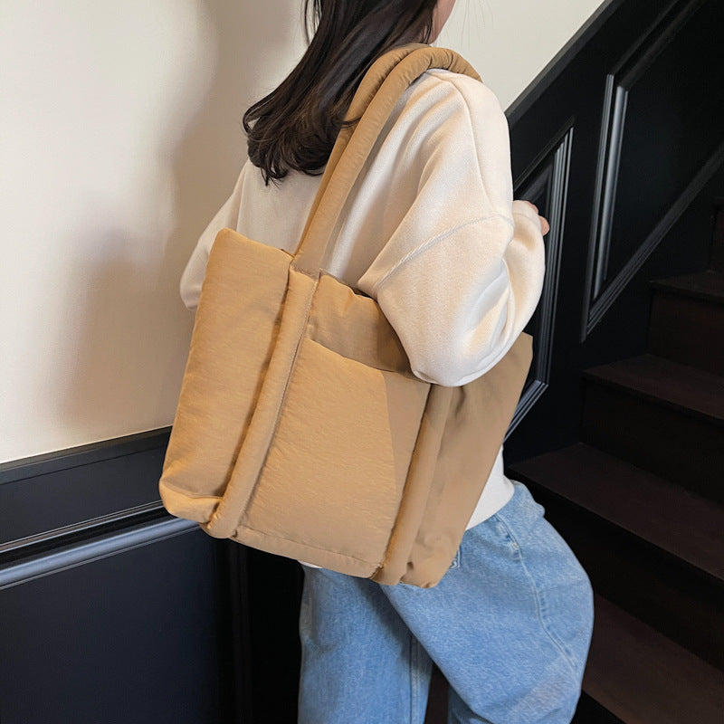 Khaki Solid One Handle Tote Bag