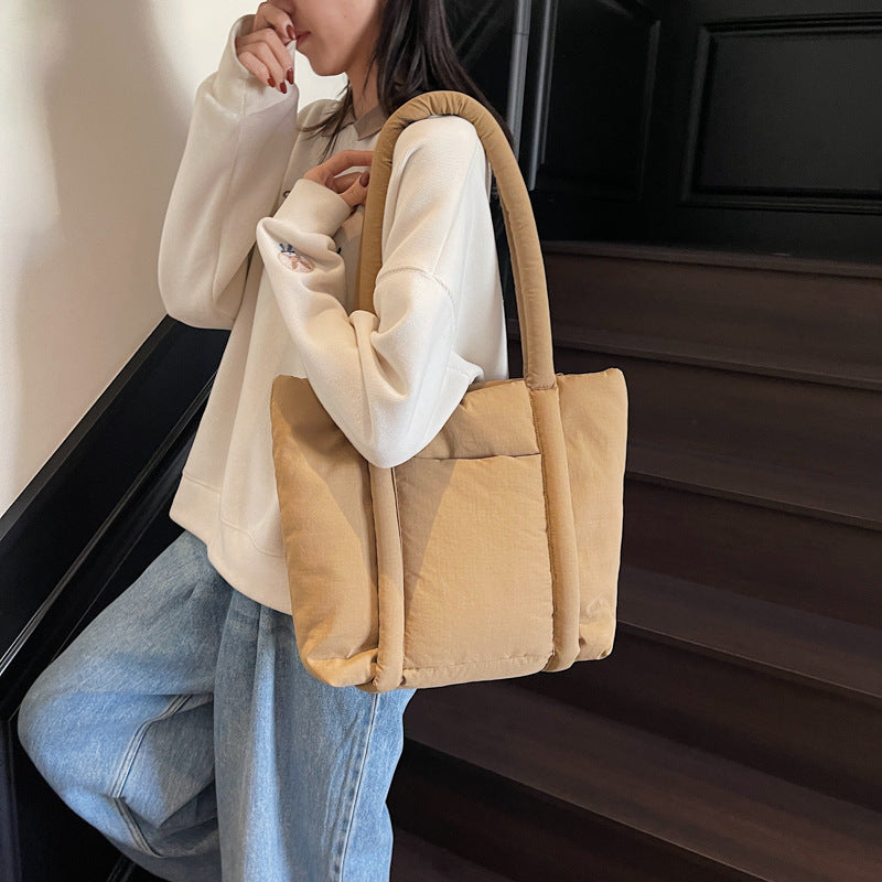 Khaki Solid One Handle Tote Bag
