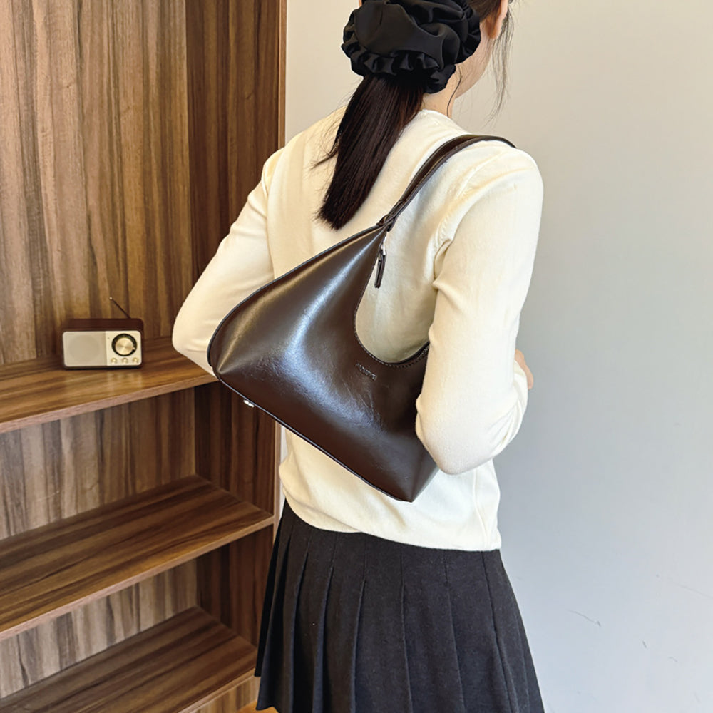 Coffee Solid One Handle Hobo Bag