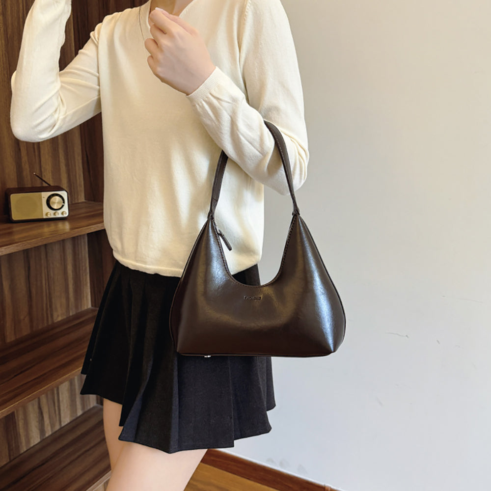 Coffee Solid One Handle Hobo Bag