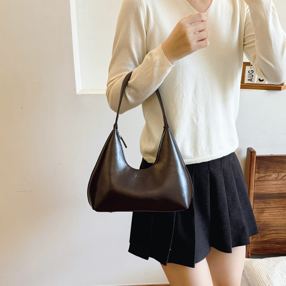Coffee Solid One Handle Hobo Bag