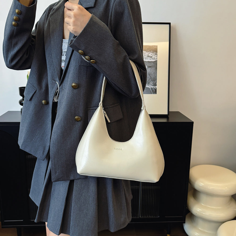 White Solid One Handle Hobo Bag